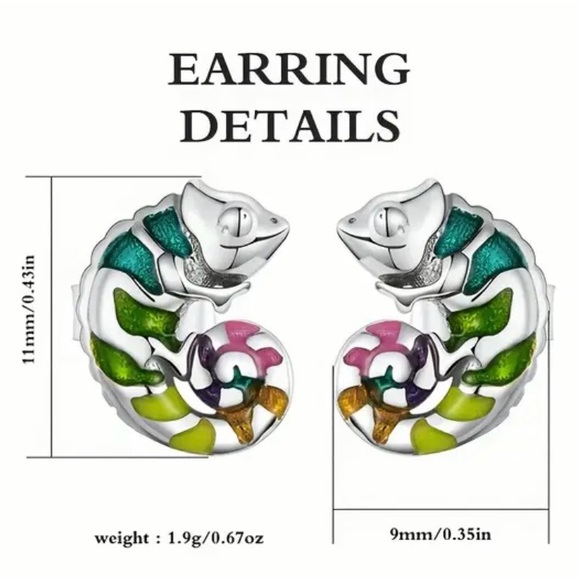Delicate 925 Sterling Multicolored Silver Dragon Design Stud Earrings - Picture 5 of 6